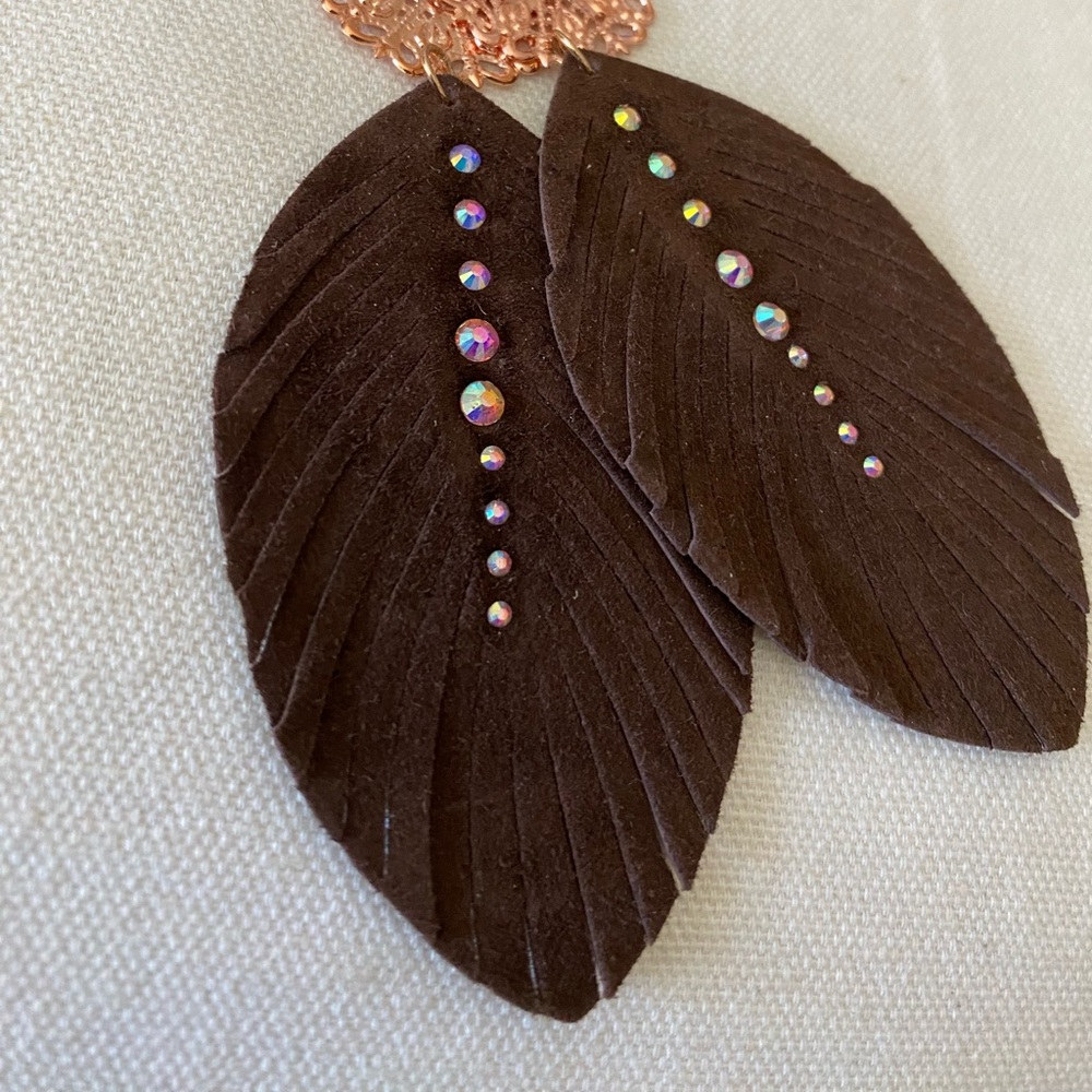 New Brown Feather Hypoallergenic Handmade Earrings